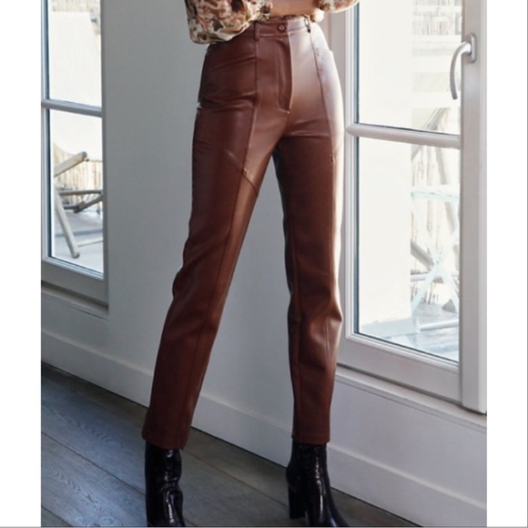 Artizia Wilfred Rebel Brown Vegan Leather Pants - Picture 2 of 5
